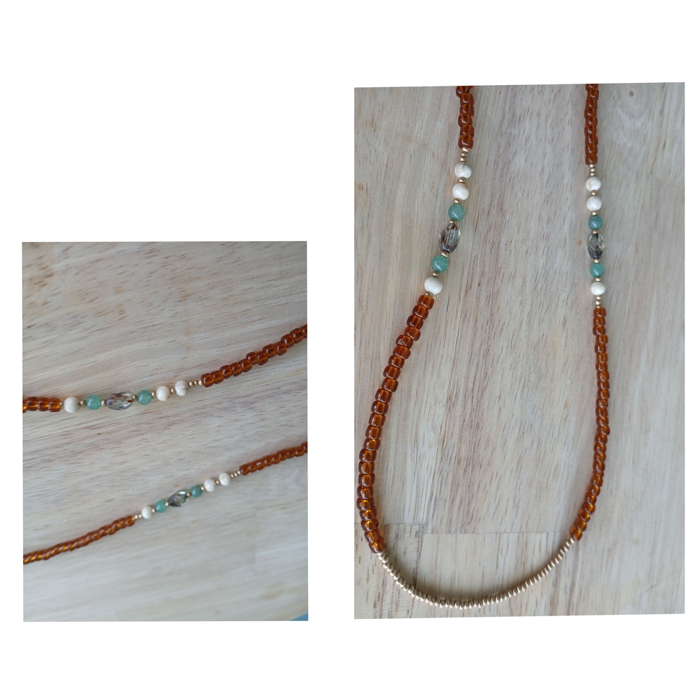 Elegant Beaded Necklace with Gold and Brown Accents